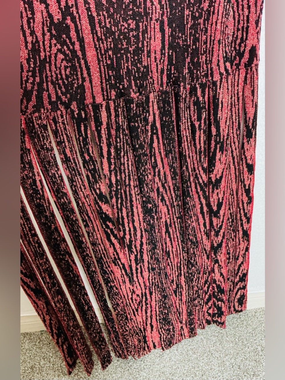 MISA Los Angeles Woodgrain Metallic Fringe Midi Dress - Size M - Picture 11 of 13